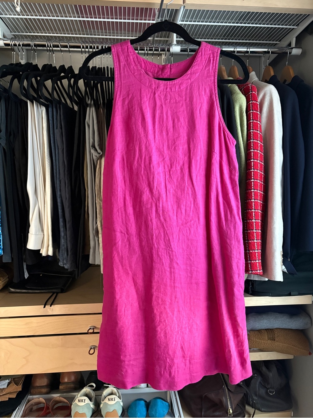J. Crew Sleeveless Shift Dress in Hot Pink